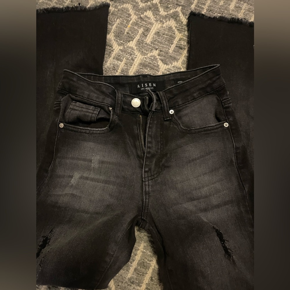RISEN Black Destroyed Flare Jeans